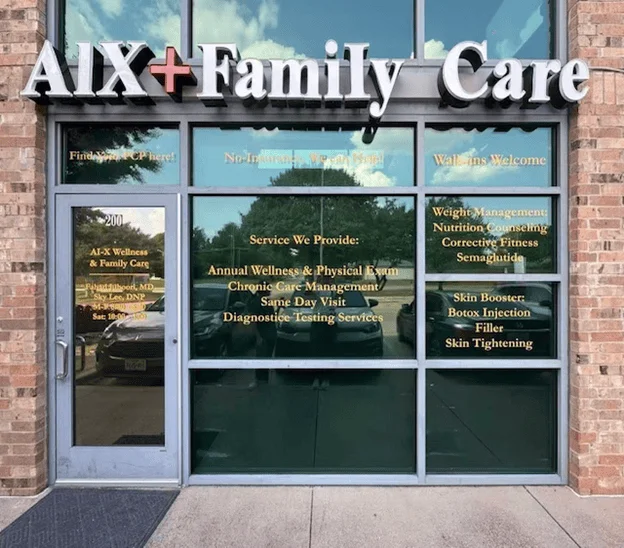 Front entrance of AIX Family Care primary care medical clinic