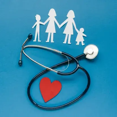 Family healthcare concept with heart and stethoscope showing support and protection