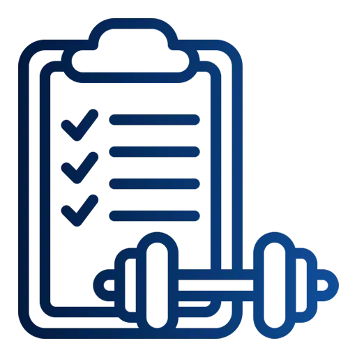 Fitness assessment checklist icon with dumbbell representing health and strength tracking