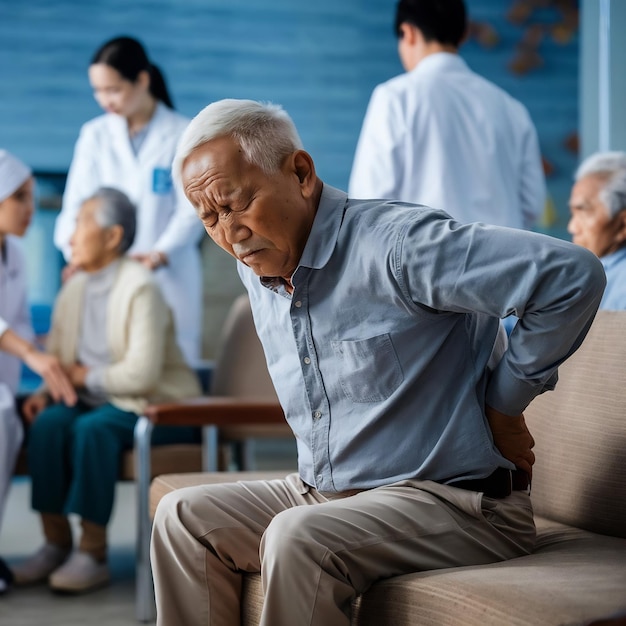 An elderly man experiencing chronic back pain seeking relief and medical evaluation.