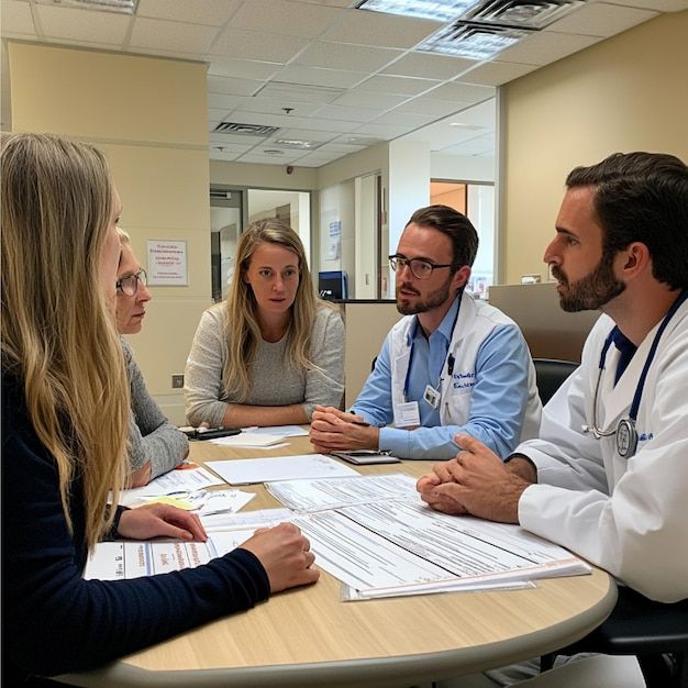 Physician explaining pregnancy-safe UTI treatment options to a couple in a clinic.
